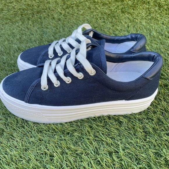 Rock And Candy “Shout” Platform Canvas Sneakers Blue/White Women’s Size 7 - Picture 2 of 12